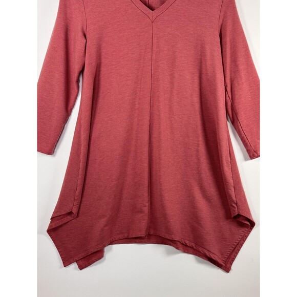 Garnet Hill Tunic Top Womens Small Red Tencel V Neck Stretch Handkerchief Hem - Picture 3 of 15